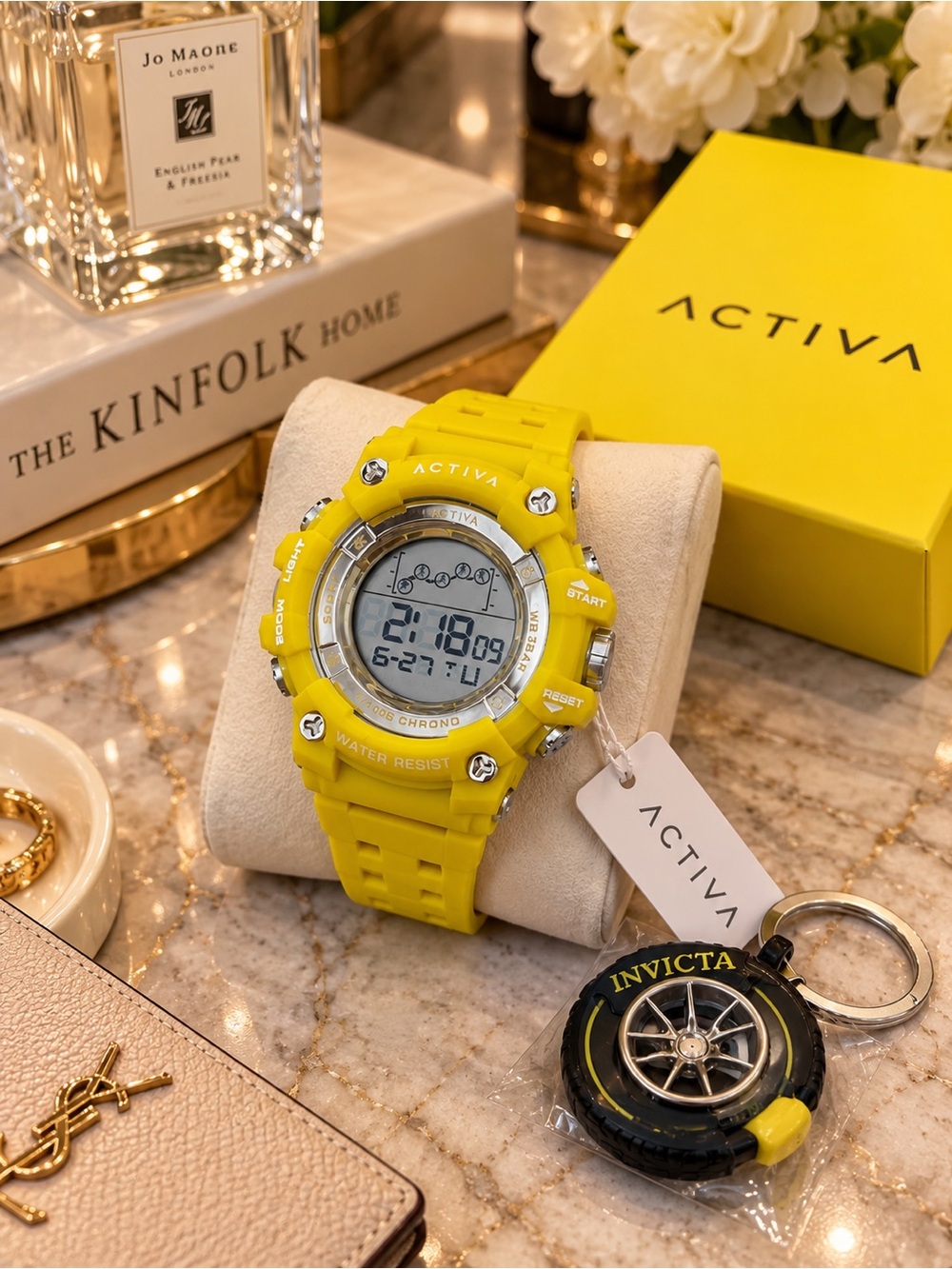 Activa Yellow Digital Sport Watch + Invicta Keychain NWT